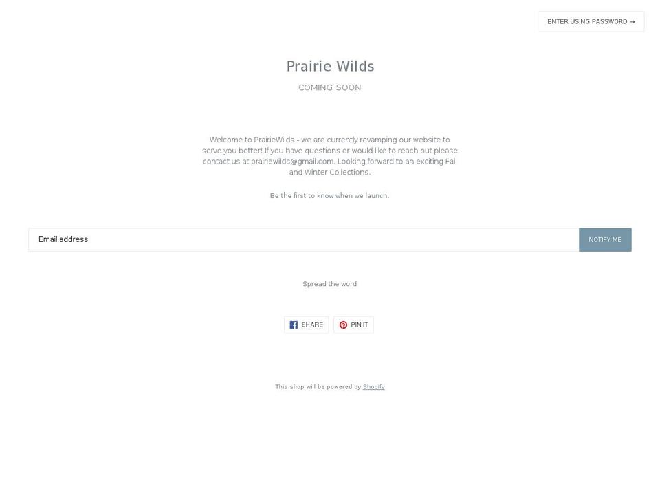 prairiewildsfabrics.com — Shopify storefront screenshot