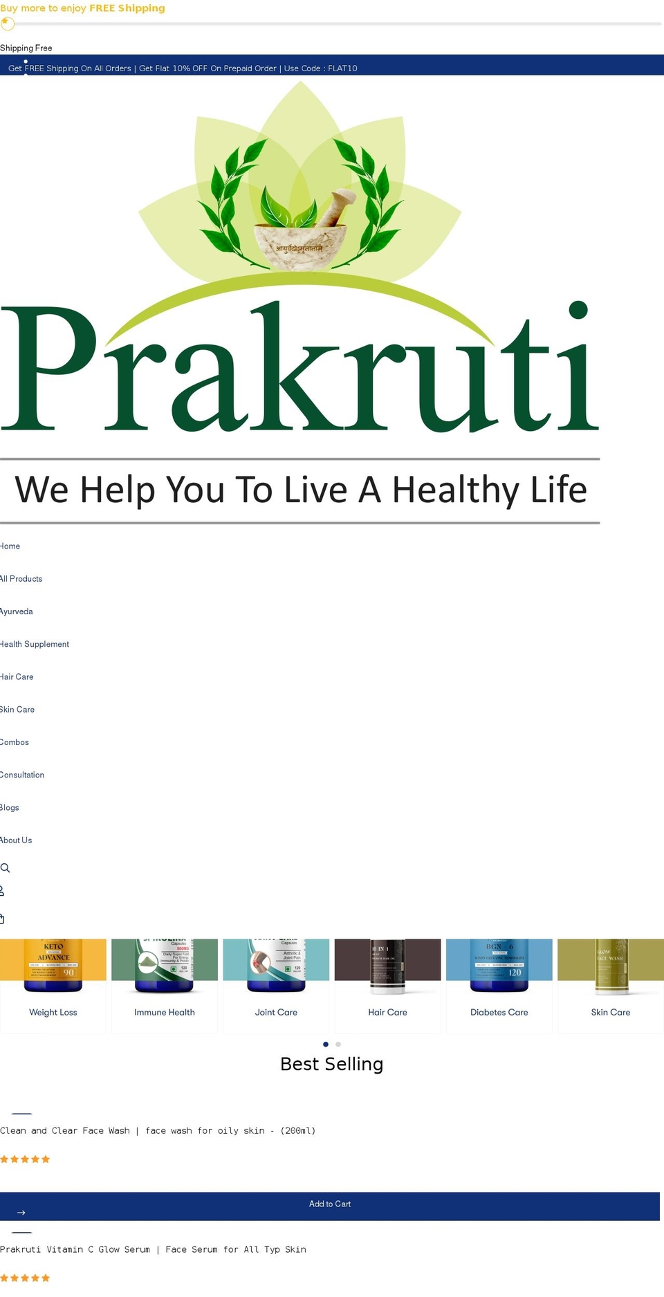 prakrutipureherbs.com shopify website screenshot