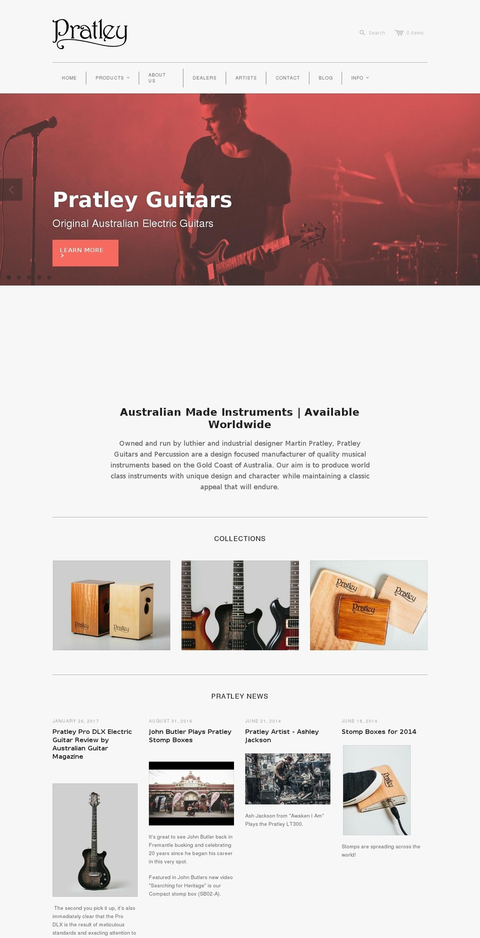 pratleyguitars.com shopify website screenshot