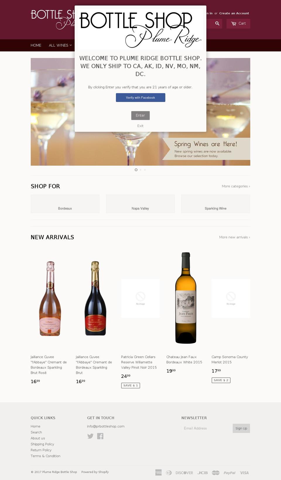 prbottleshop.com shopify website screenshot