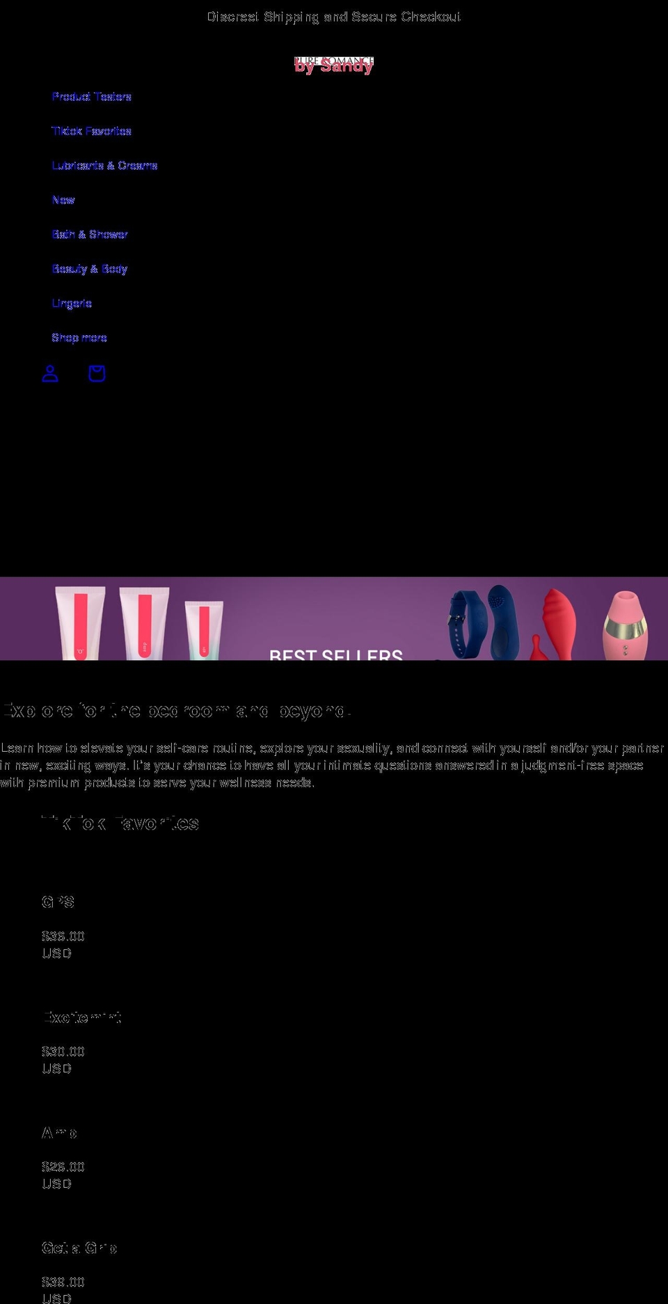 prbysandy.com shopify website screenshot