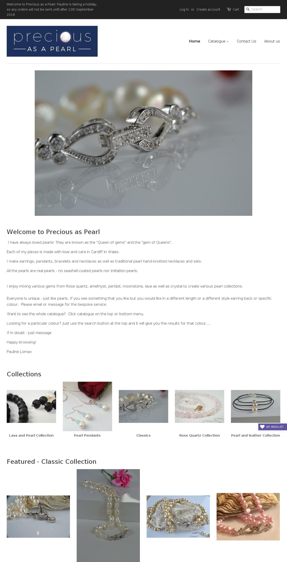 preciousasapearl.com shopify website screenshot