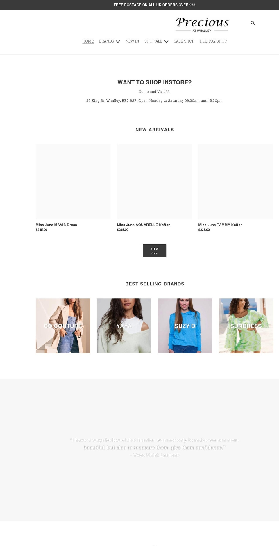 preciousatwhalley.co.uk shopify website screenshot