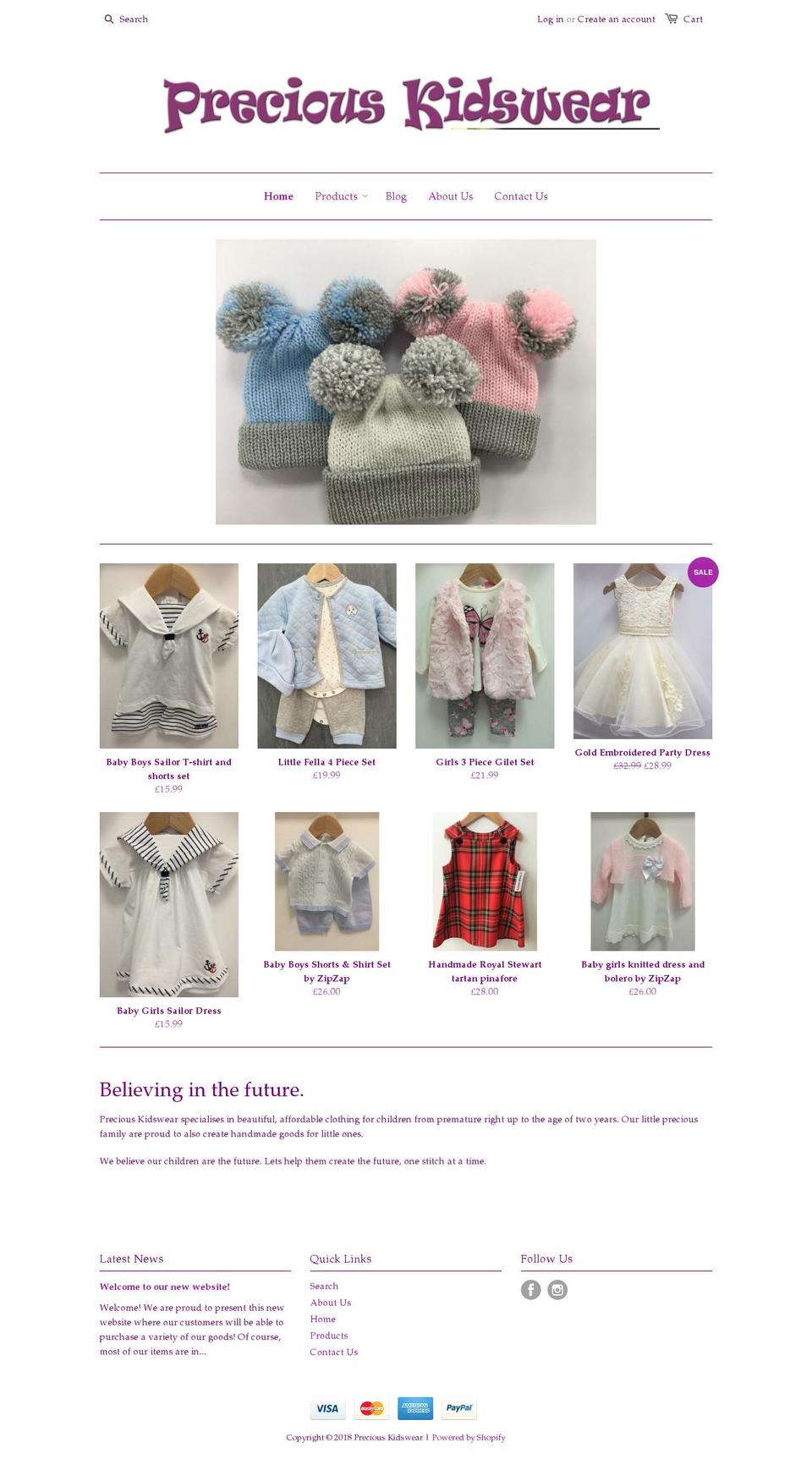 preciouskidswear.co.uk shopify website screenshot