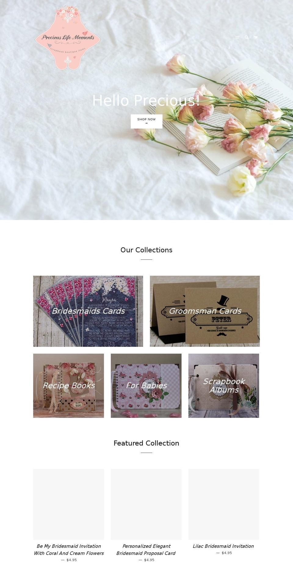 preciouslifemoments.com — Shopify storefront screenshot