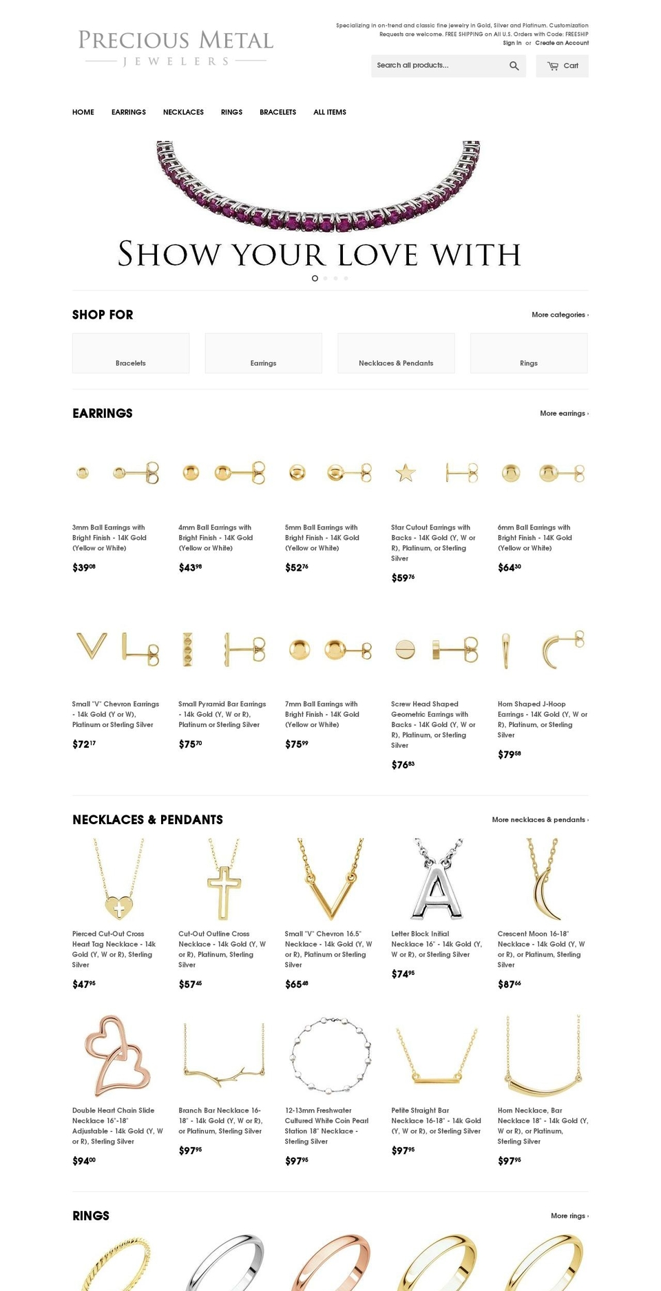 preciousmetaljewelers.com — Shopify storefront screenshot