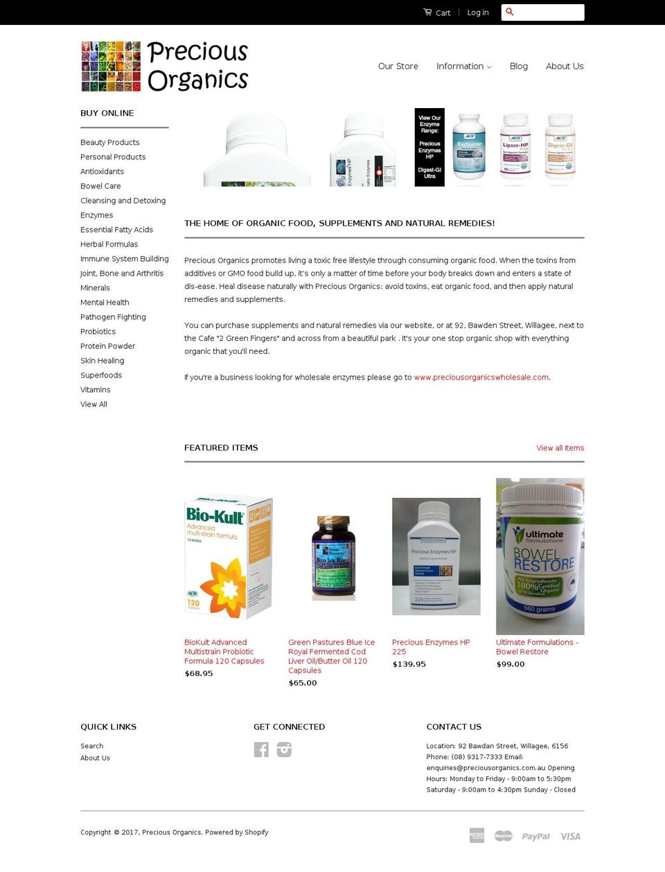 preciousorganics.com.au shopify website screenshot