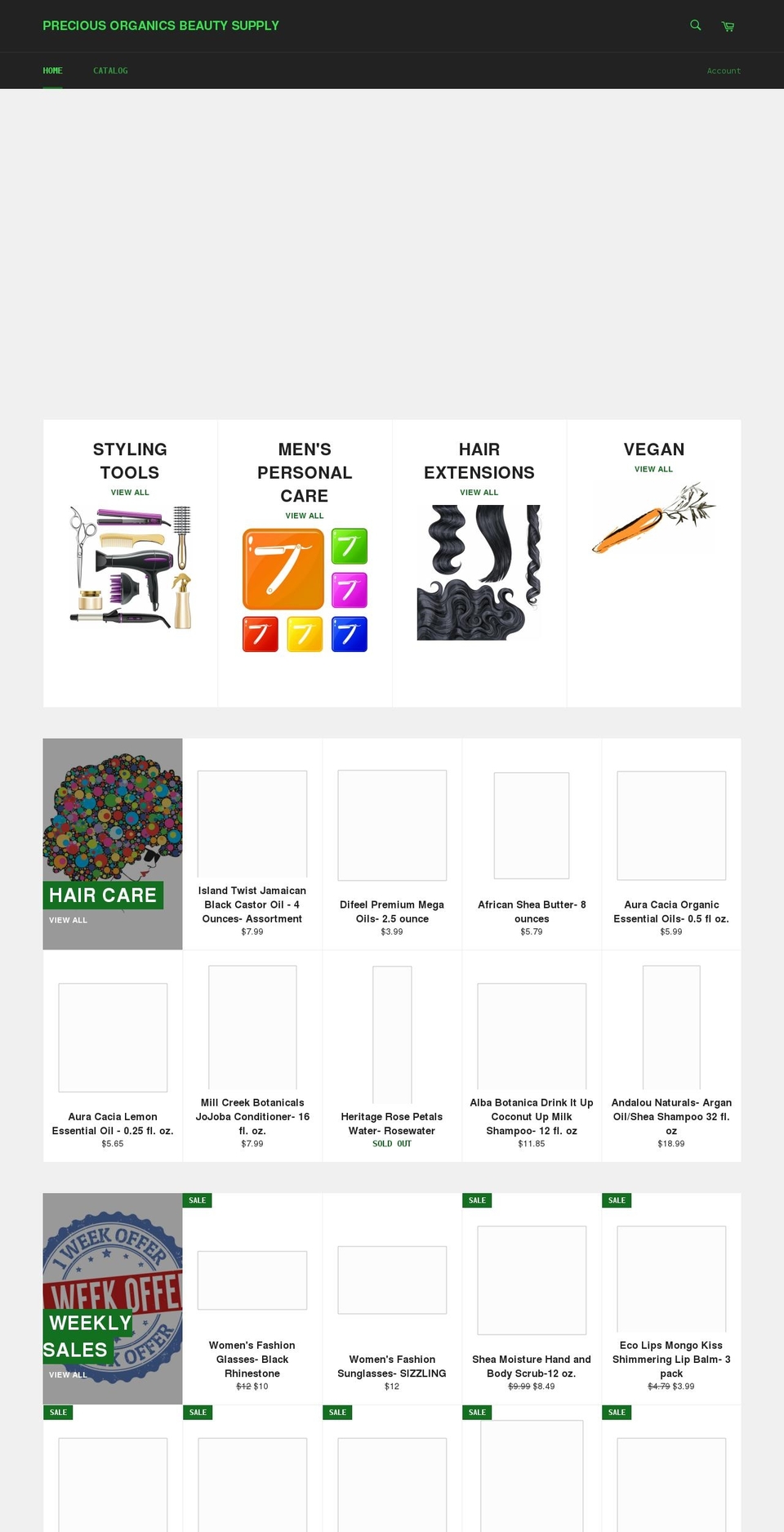 preciousorganicsbeautysupply.com shopify website screenshot