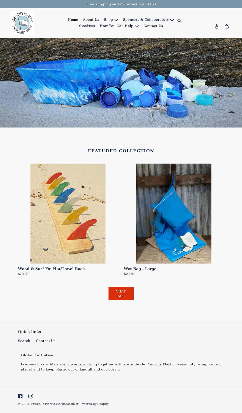 preciousplasticmargaretriver.com shopify website screenshot