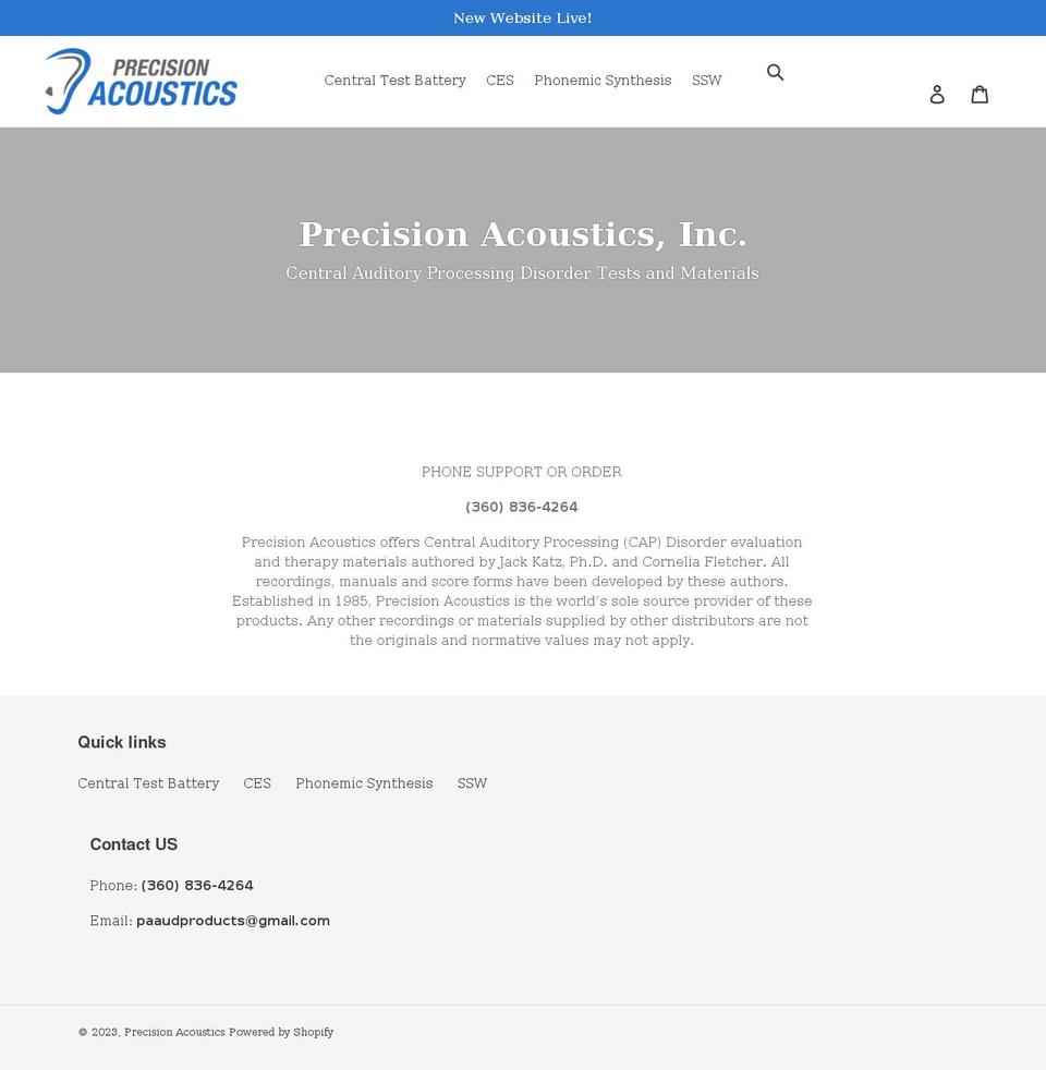 precisionacoustics.org shopify website screenshot