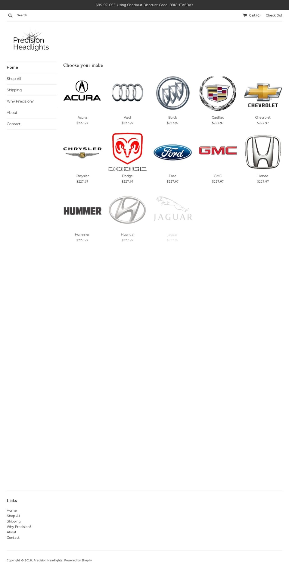 precisionheadlights.com — Shopify storefront screenshot