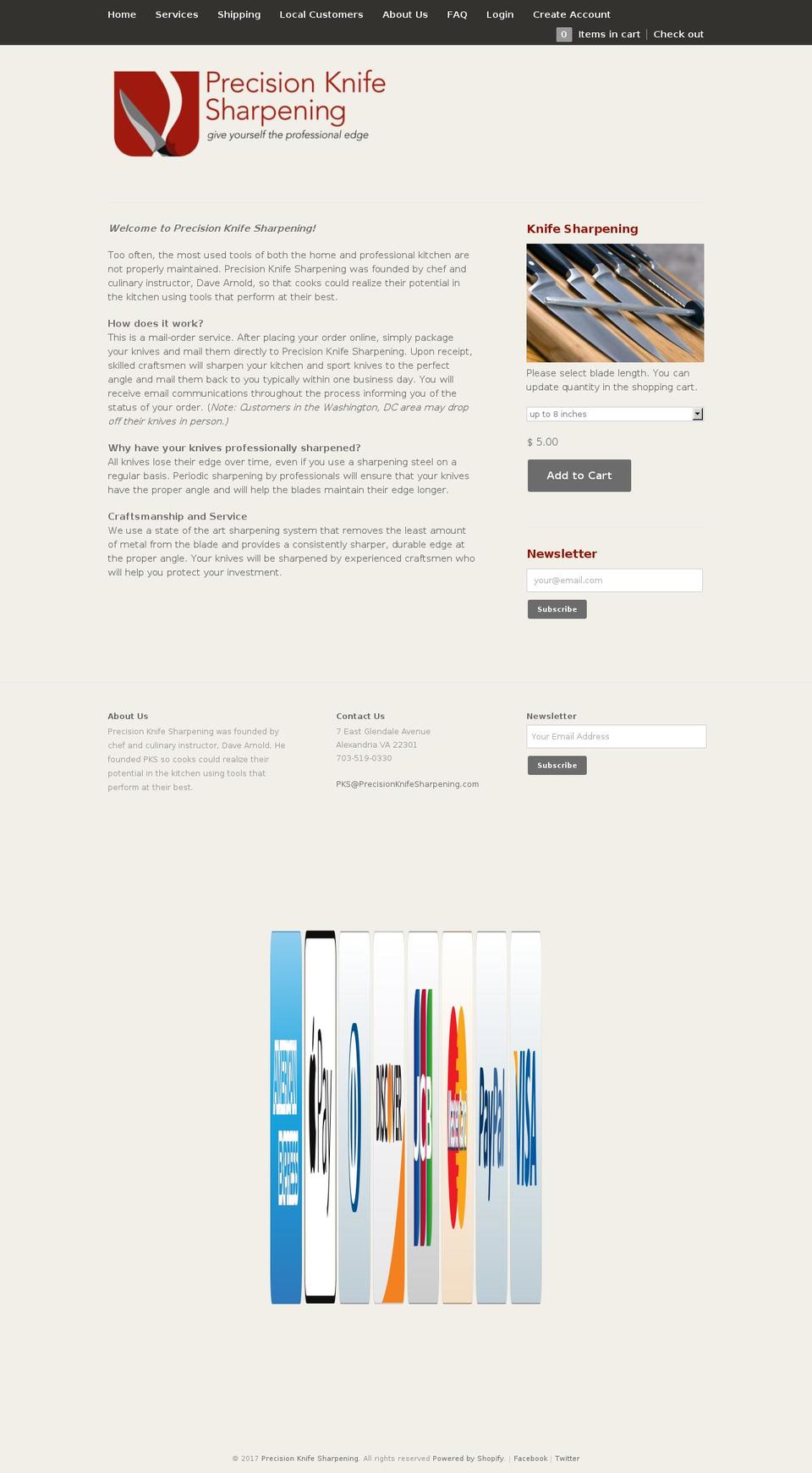 precisionknifesharpening.com shopify website screenshot