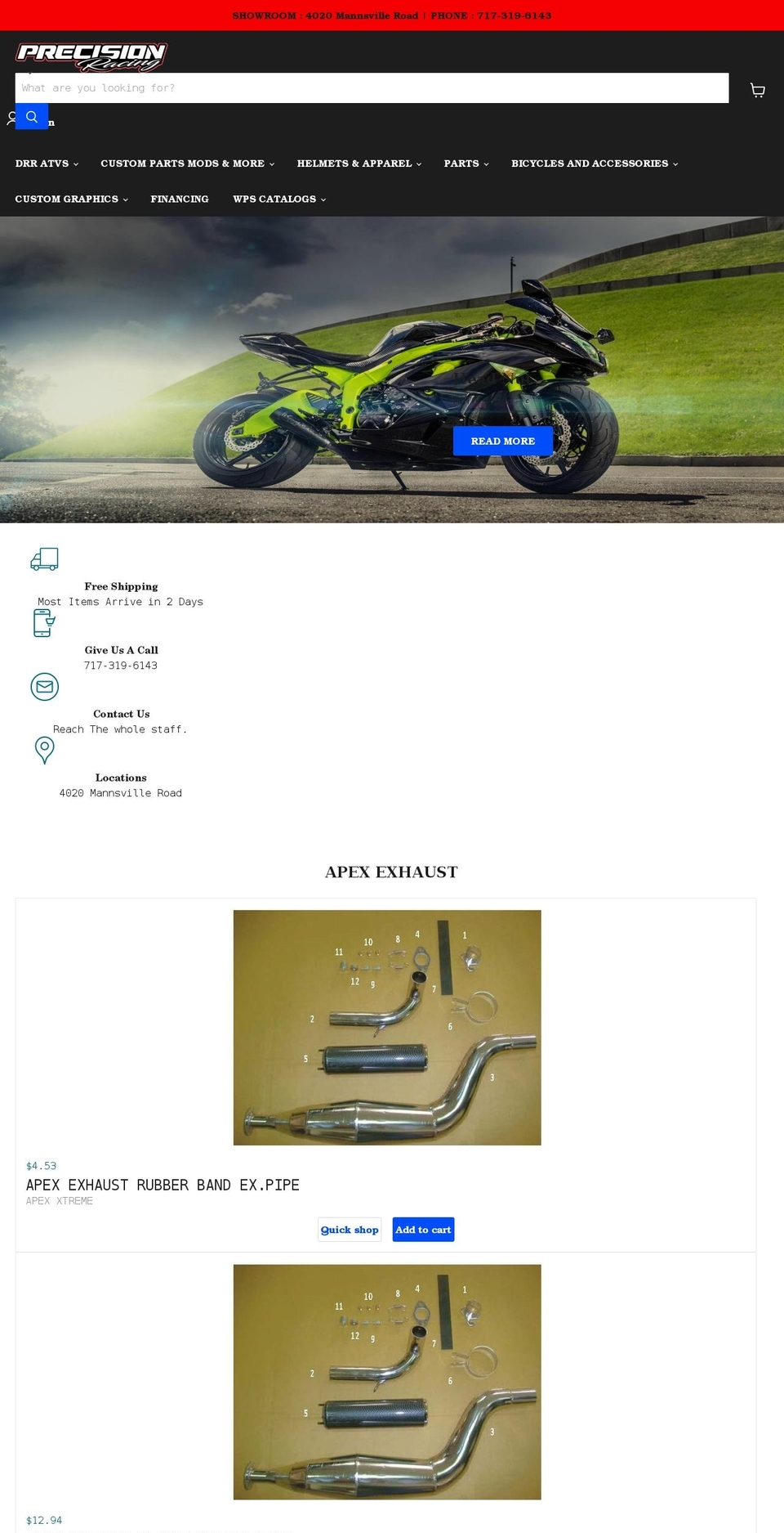 precisionracingparts.com shopify website screenshot