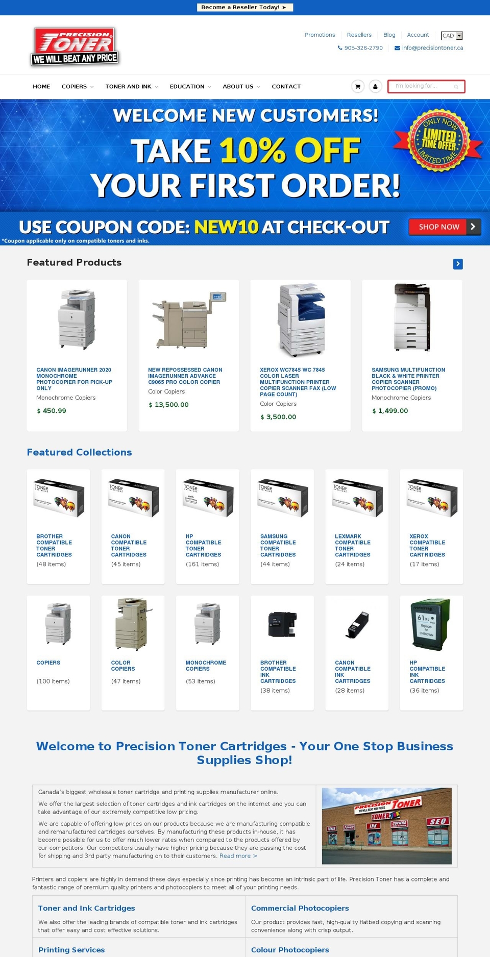 precisiontoner.ca shopify website screenshot