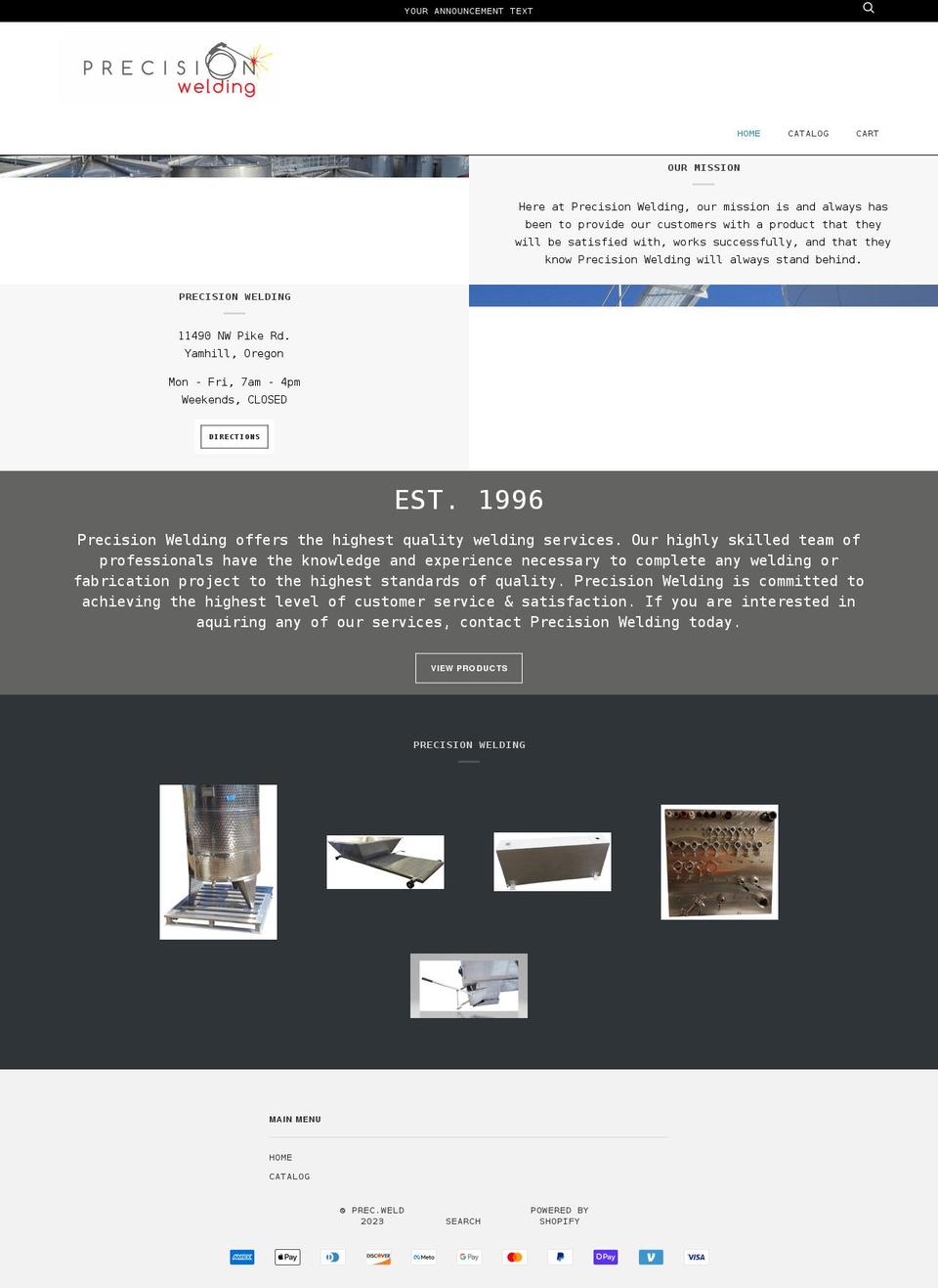 precisionwelding1.com shopify website screenshot