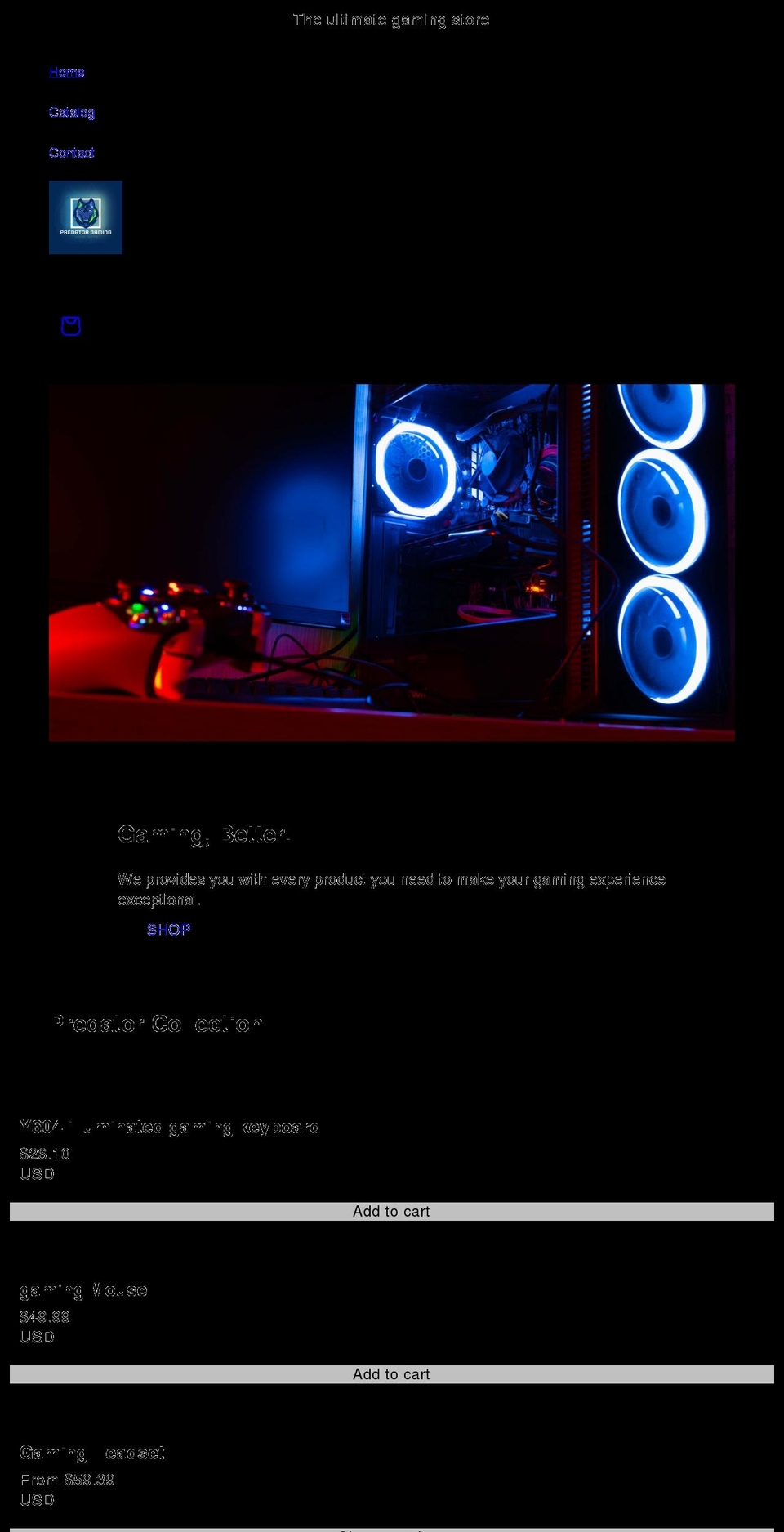 predatorgaming.net shopify website screenshot