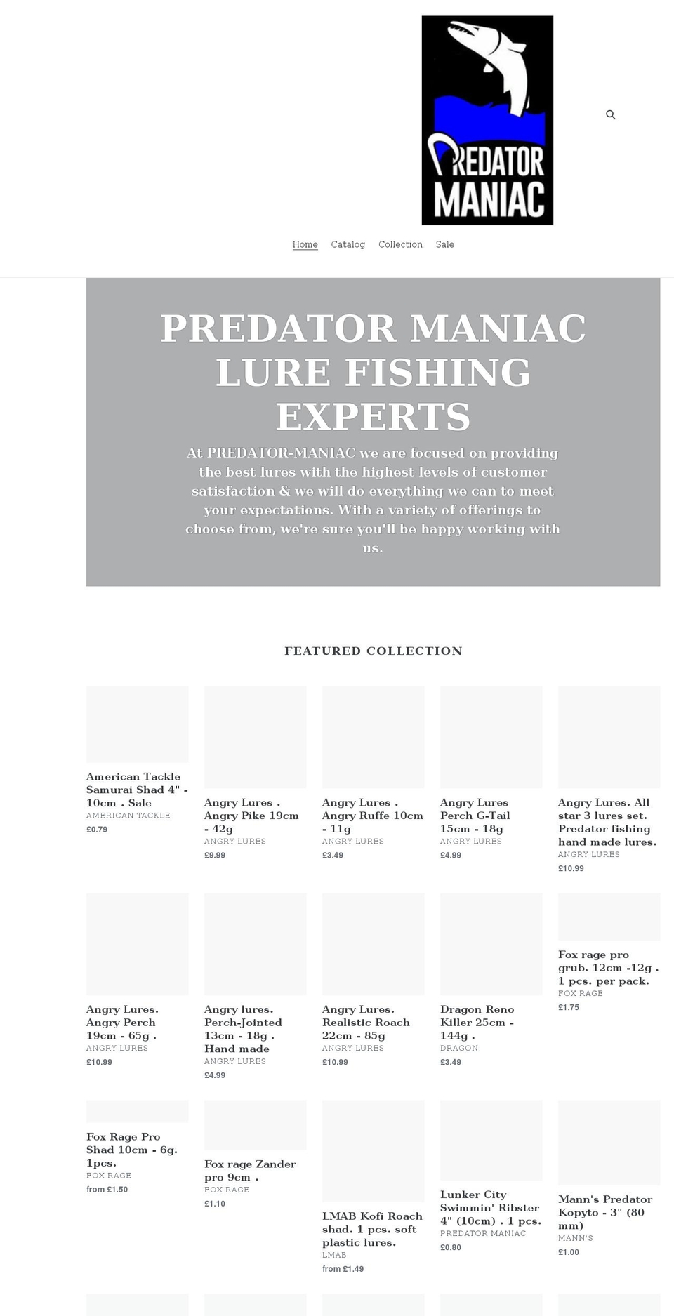 predatormaniac.co.uk shopify website screenshot