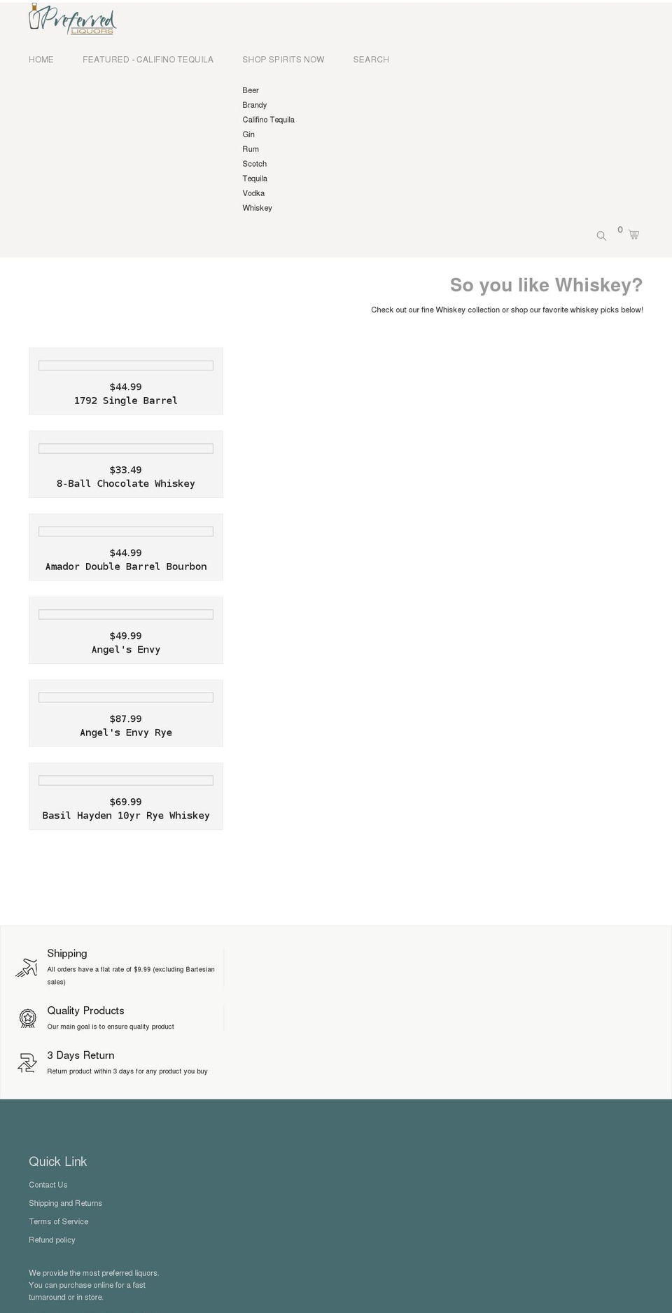 preferredspirits.myshopify.com shopify website screenshot