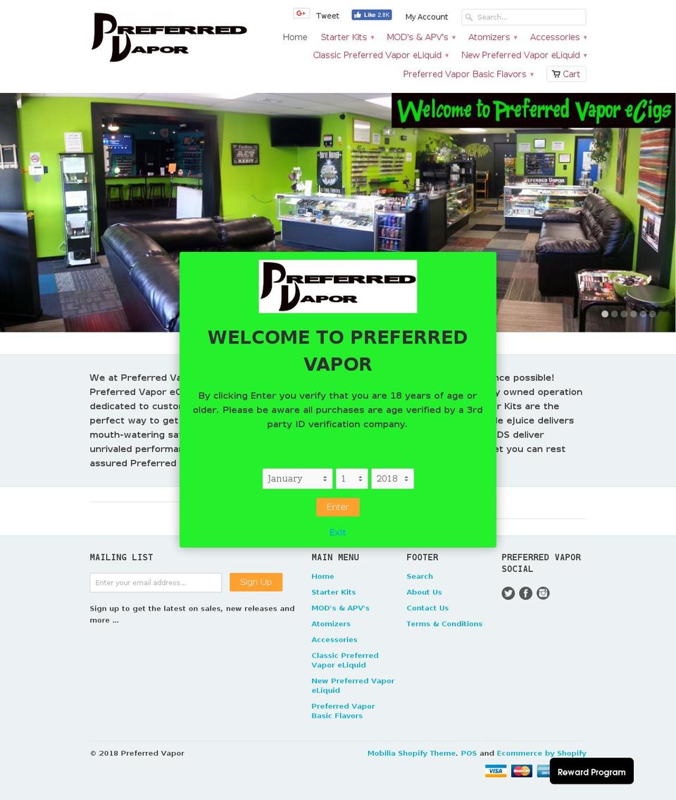 final product Shopify theme site example preferredvapor.com