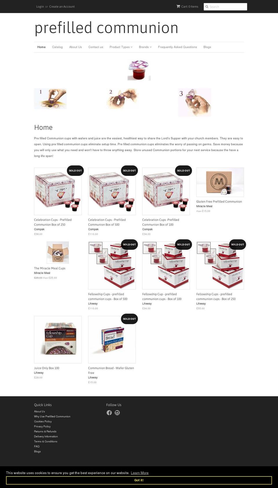 prefilledcommunion.co.uk shopify website screenshot