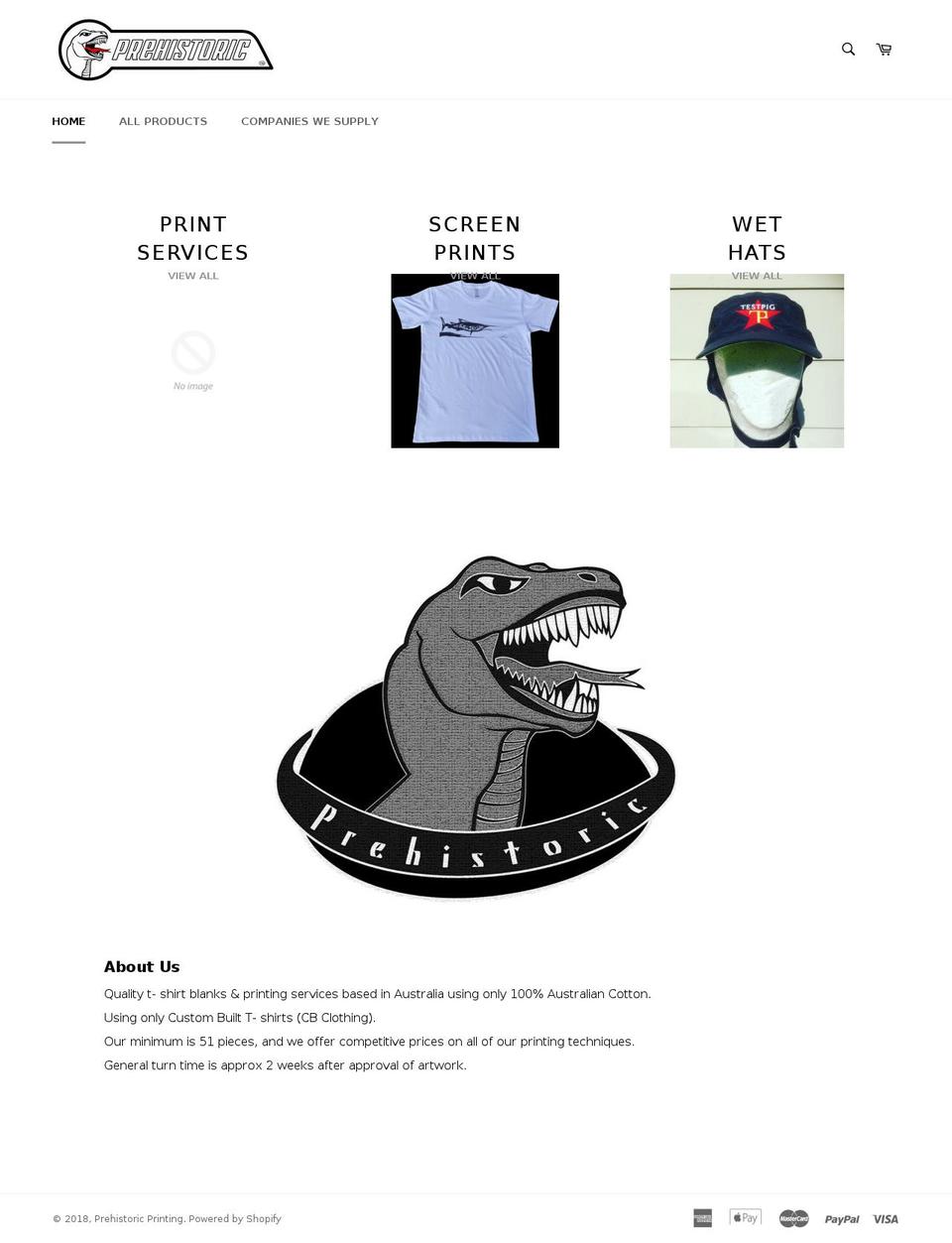 prehistoricprinting.net shopify website screenshot