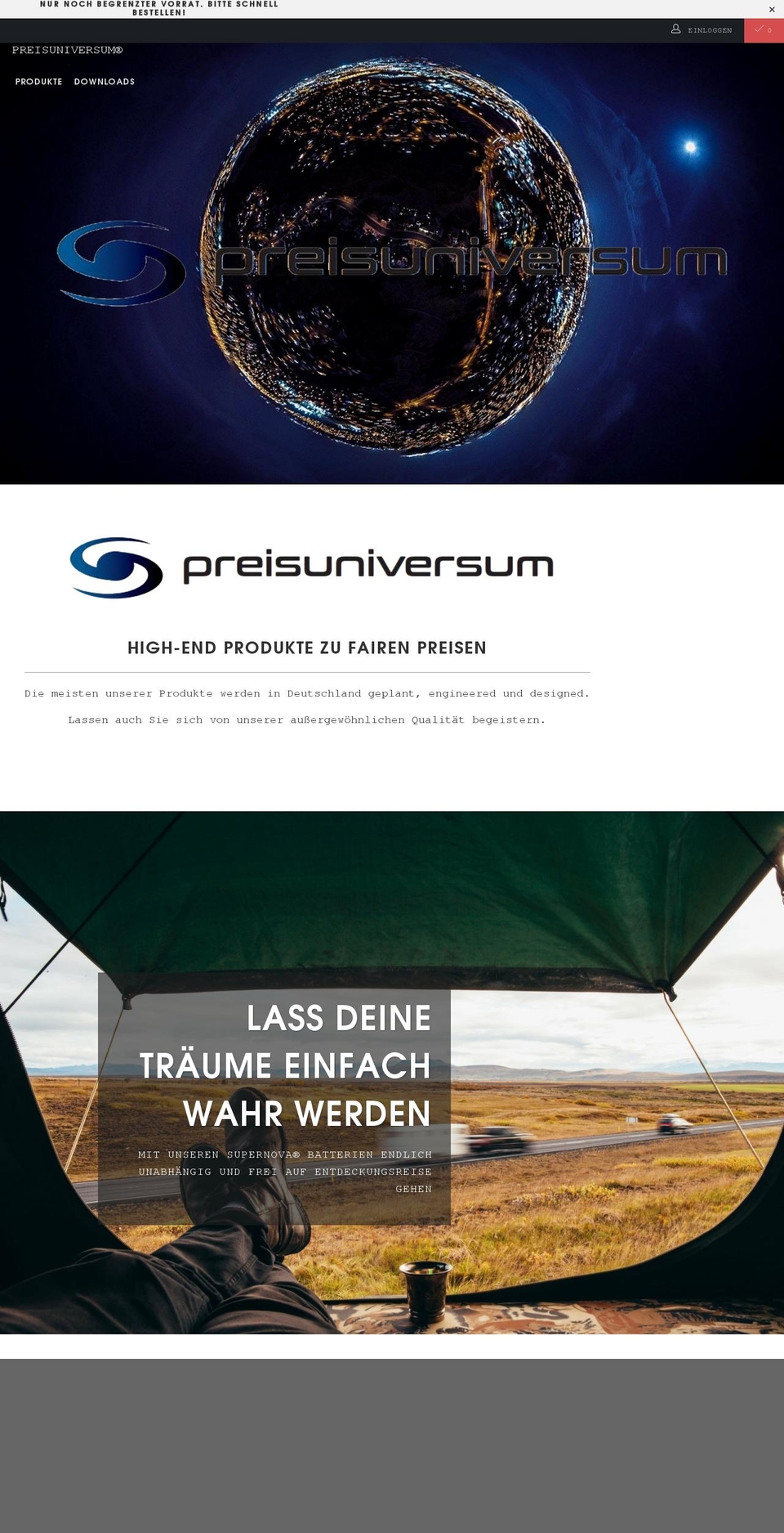 preisuniversum.de shopify website screenshot