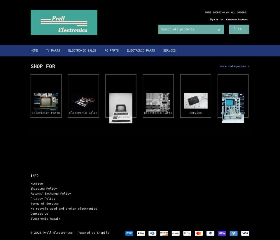 prellelectronics.com shopify website screenshot