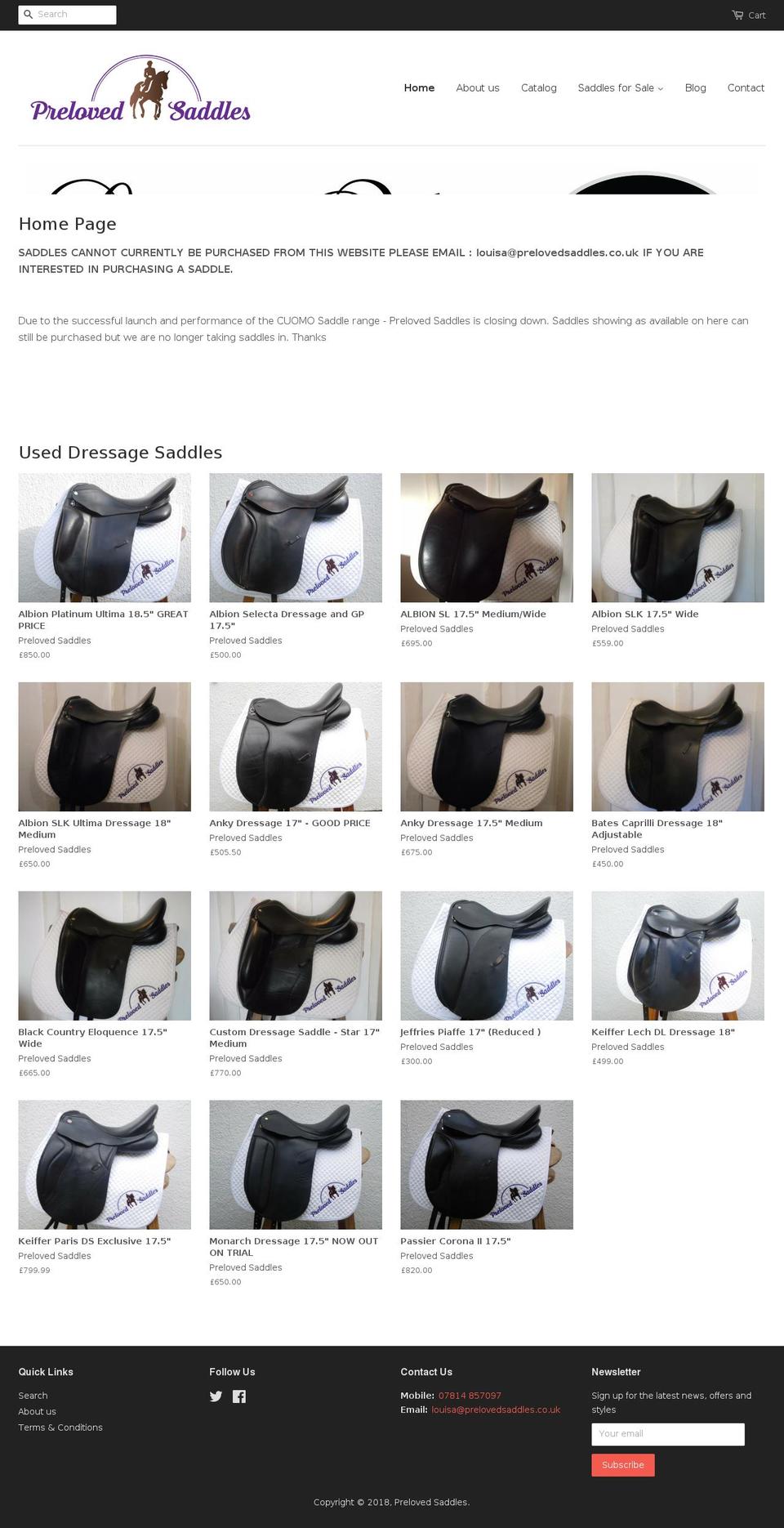 prelovedsaddles.co.uk shopify website screenshot