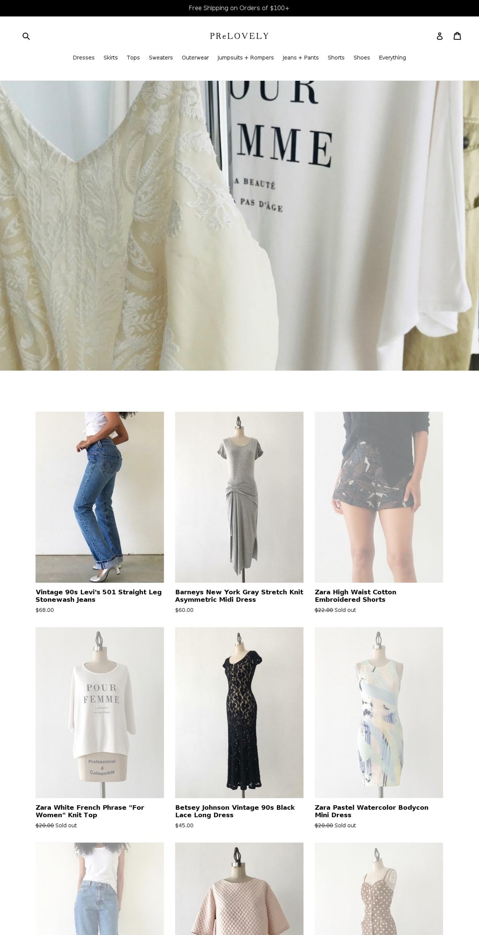 prelovely.com shopify website screenshot