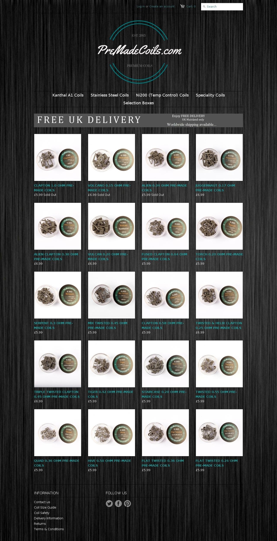 premadecoils.com shopify website screenshot