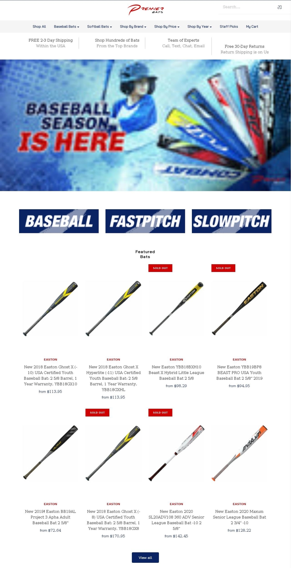 premierbats.com shopify website screenshot