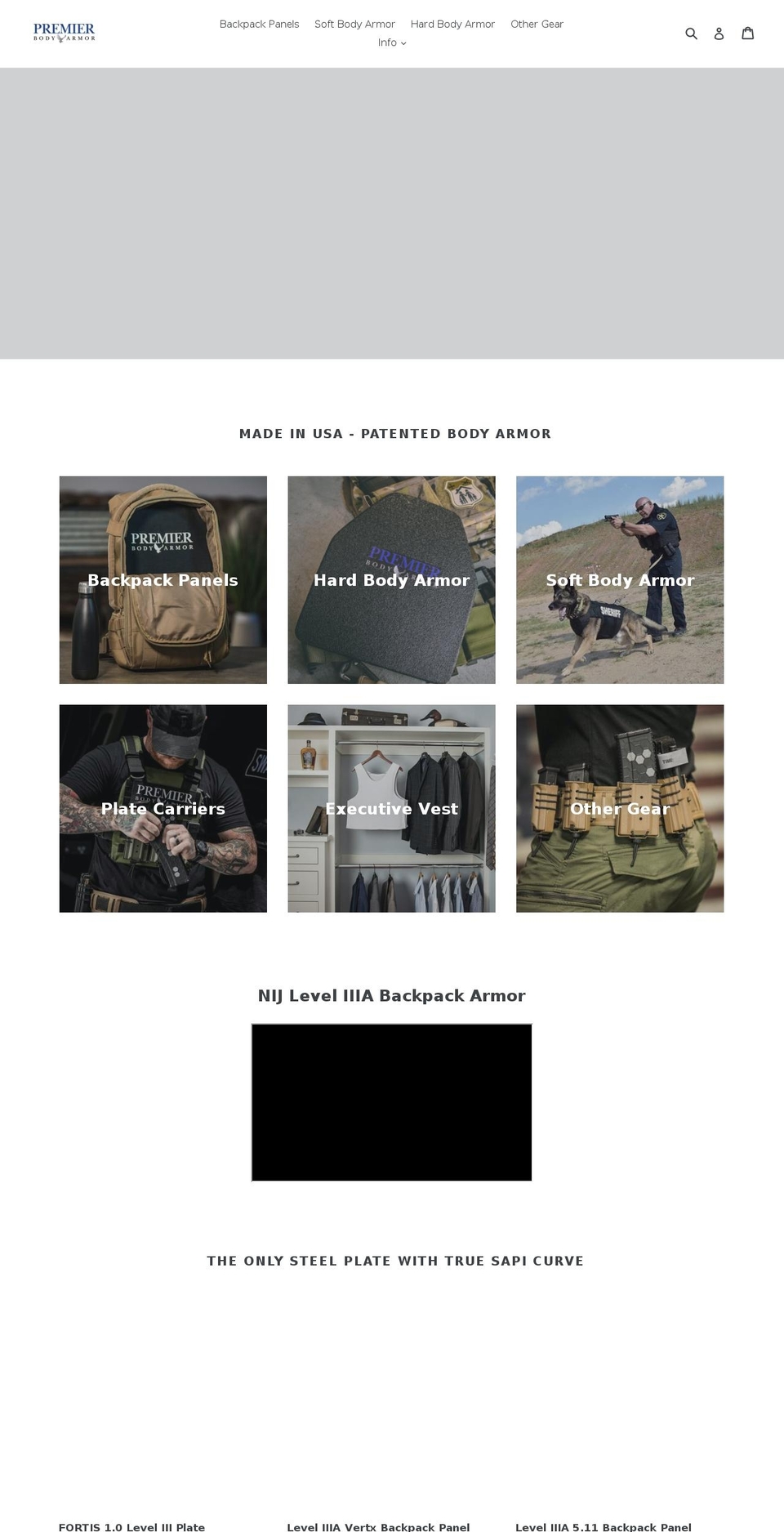 premierbodyarmor.com shopify website screenshot