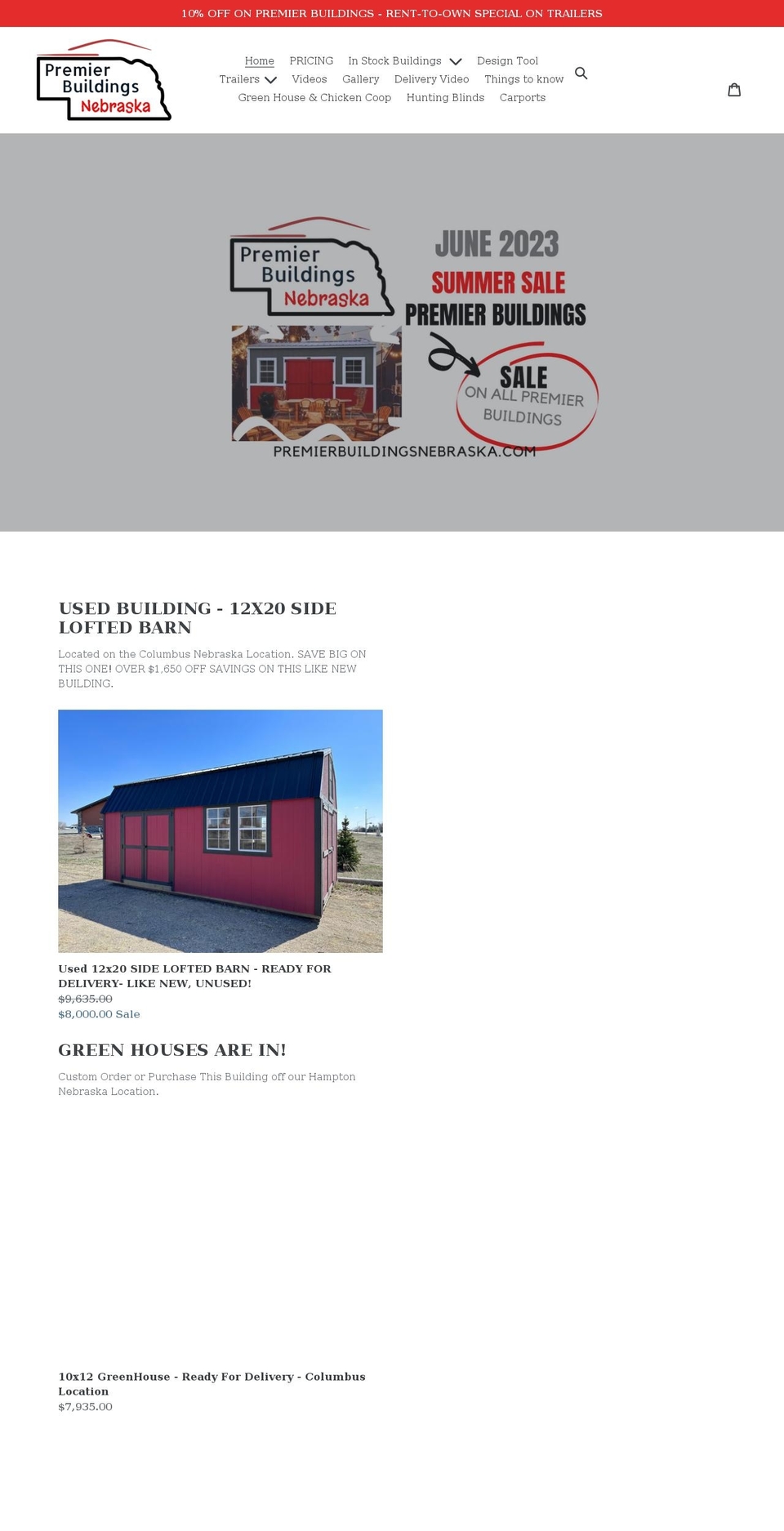 premierbuildingsnebraska.com shopify website screenshot