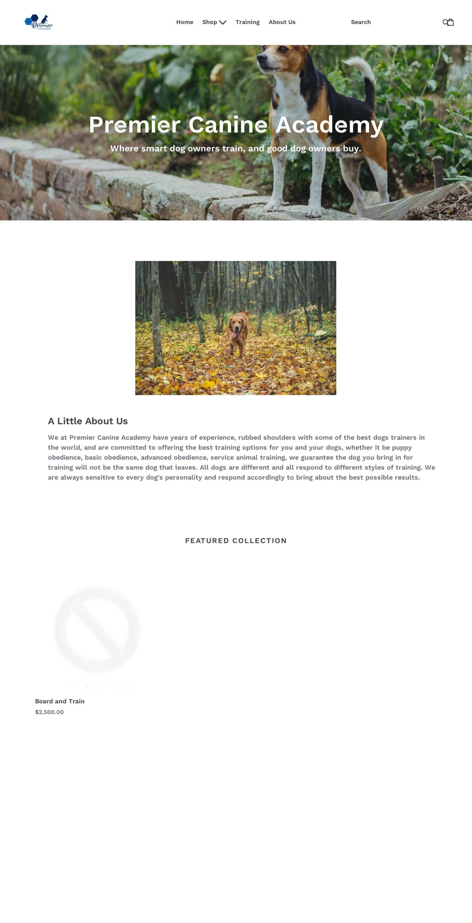 premiercanineacademy.com shopify website screenshot