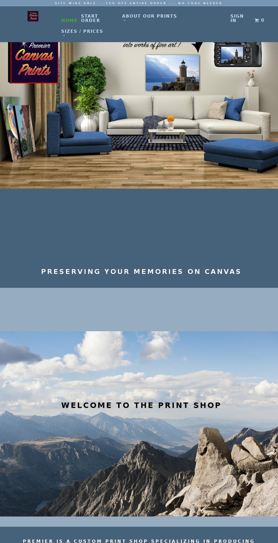 premiercanvasprints.net shopify website screenshot