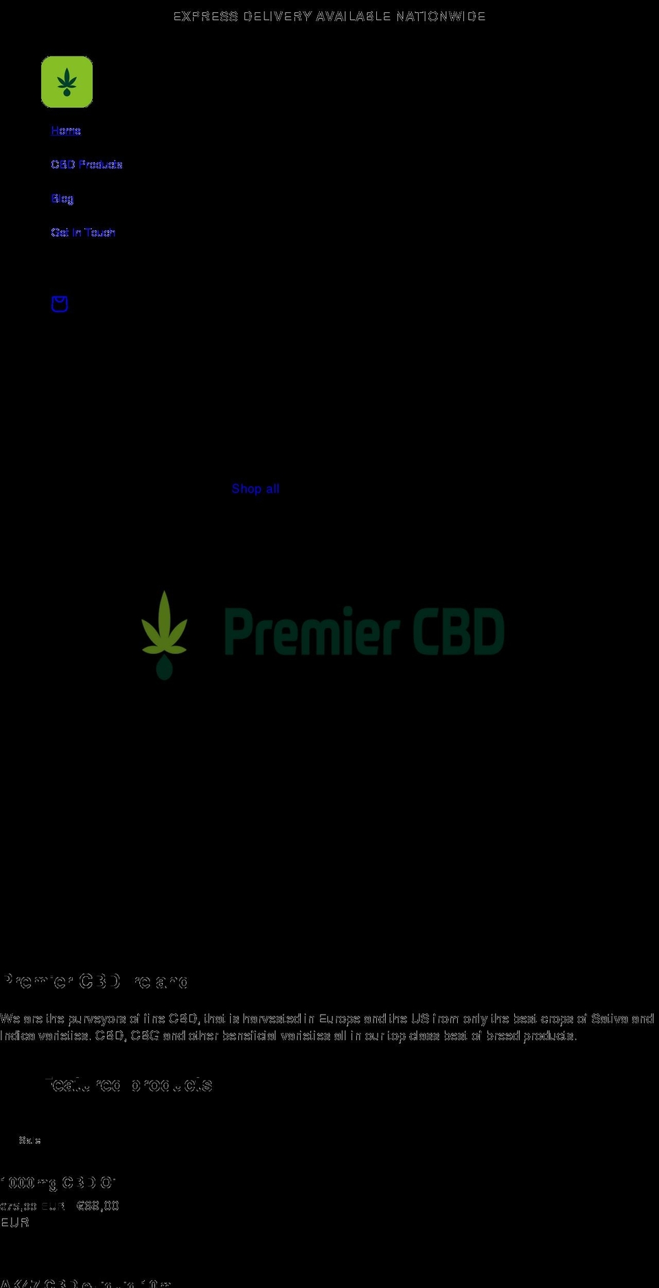 premiercbd.ie shopify website screenshot