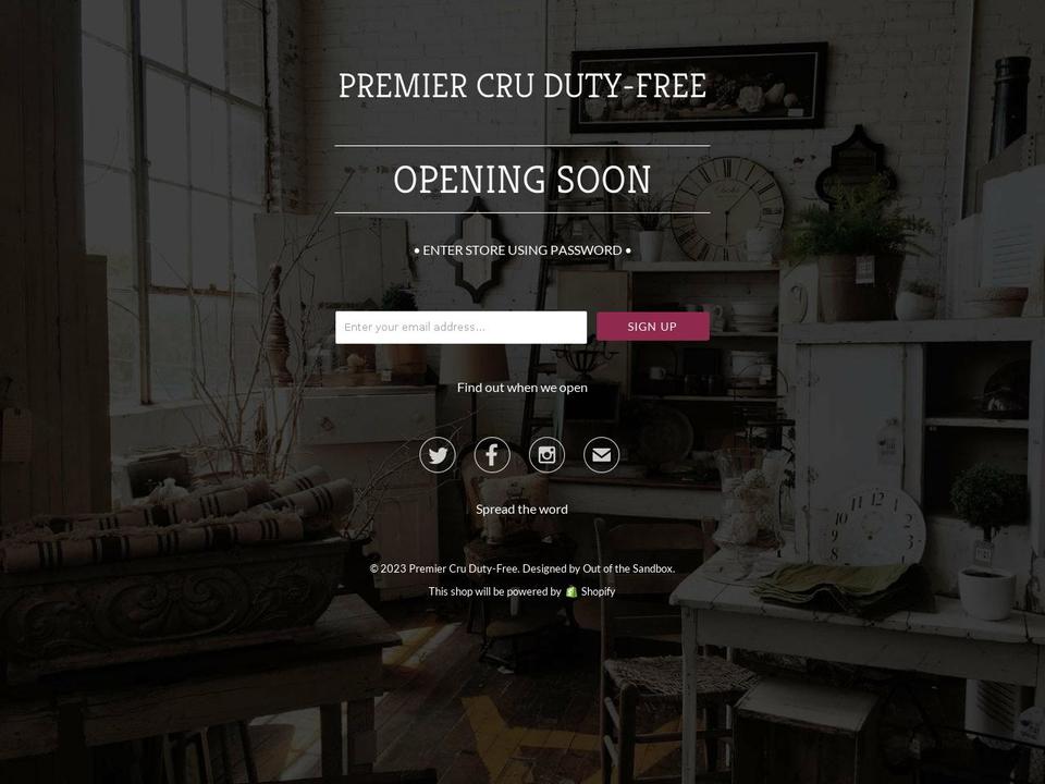 premiercrudutyfree.biz shopify website screenshot