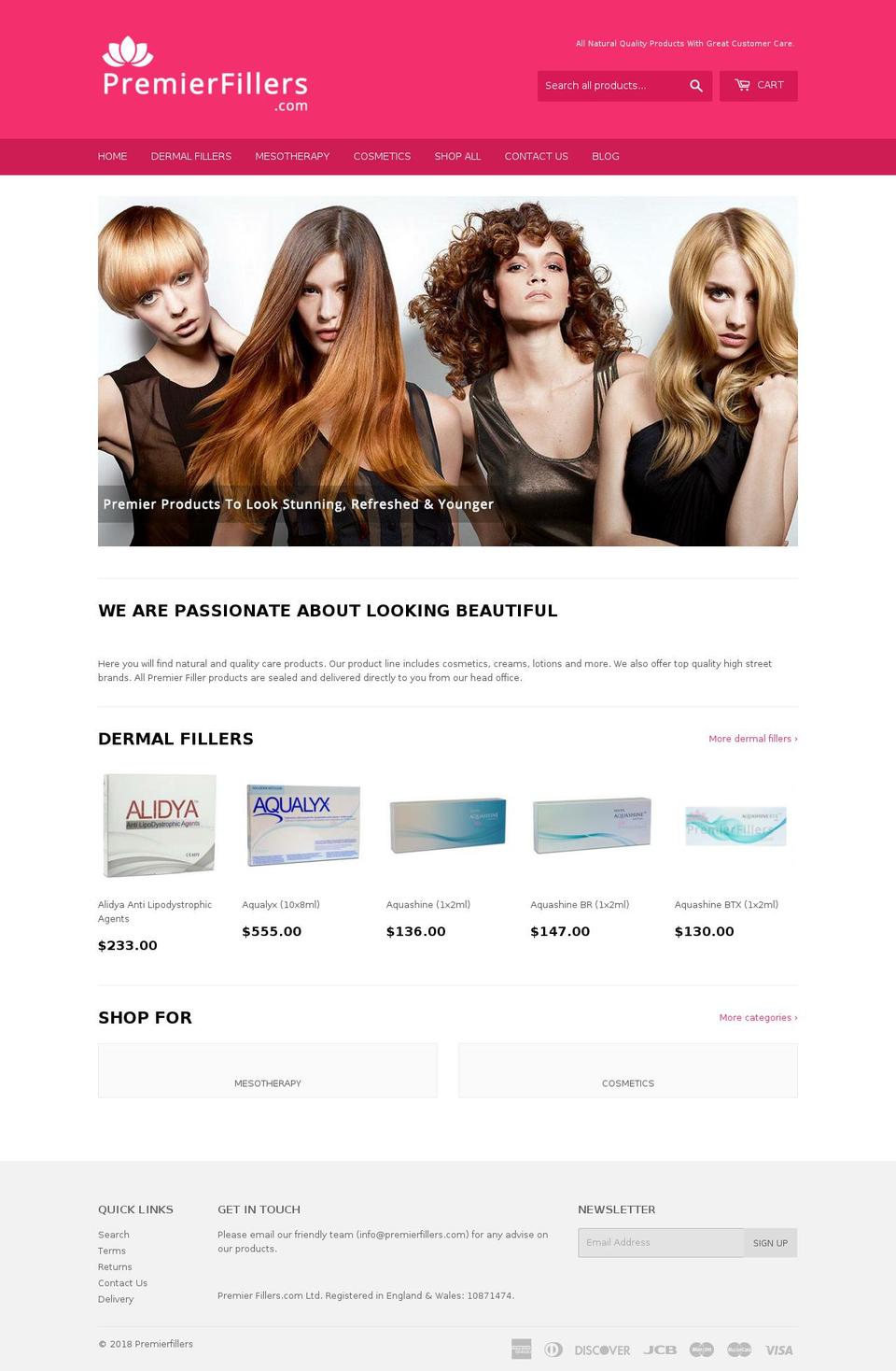 premierfillers.com shopify website screenshot