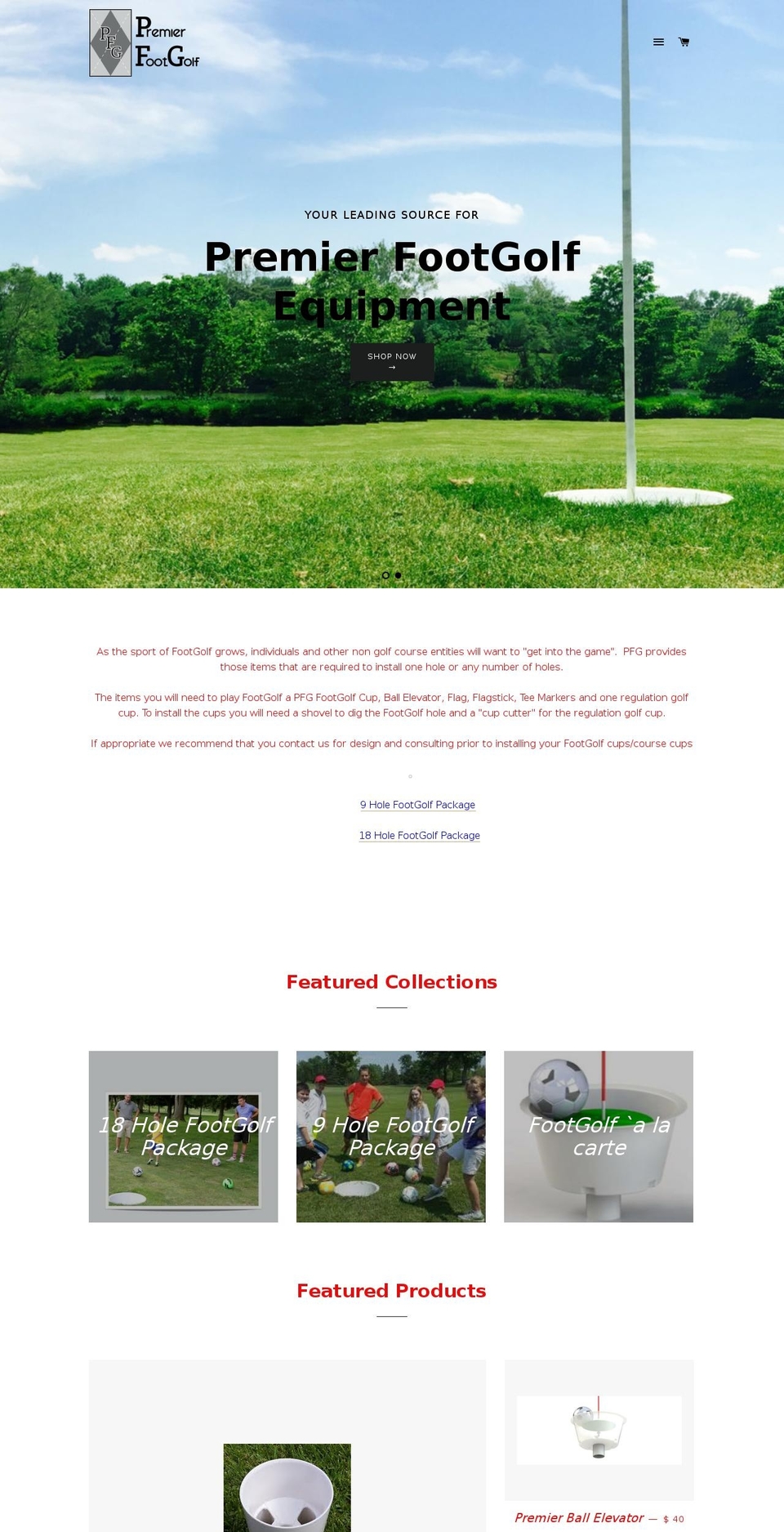 premierfootgolf.com shopify website screenshot