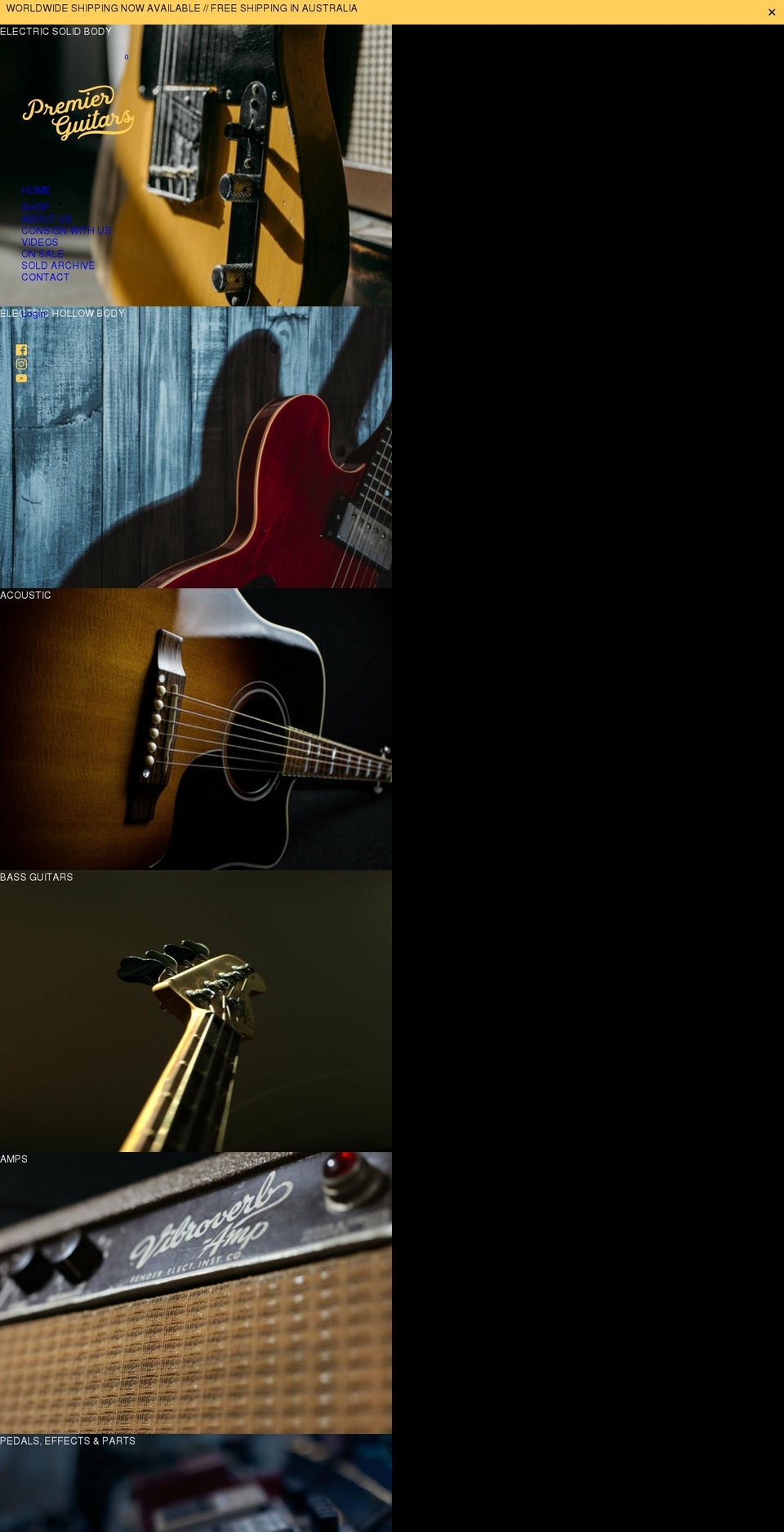 premierguitars.com.au shopify website screenshot