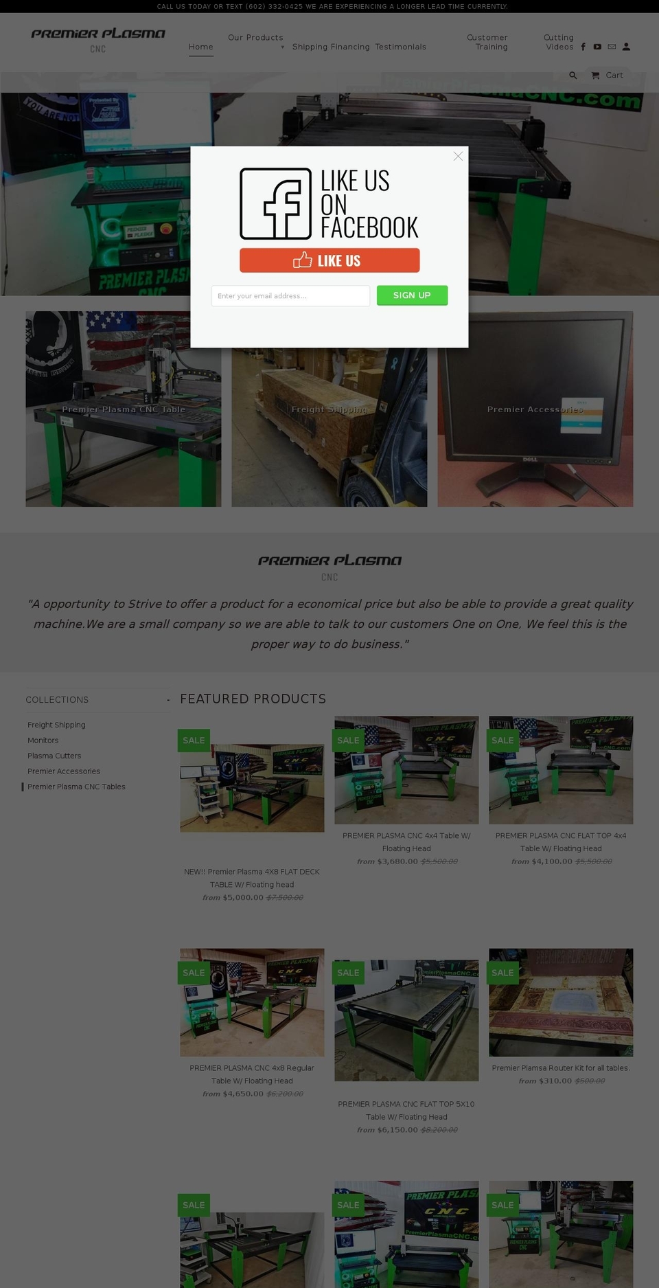 premierplasmacnc.com — Shopify storefront screenshot