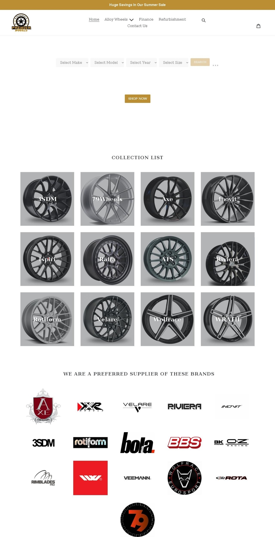 premierwheelsonline.co.uk shopify website screenshot