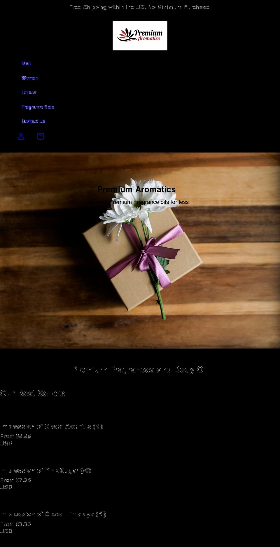 premiumaromatics.com shopify website screenshot