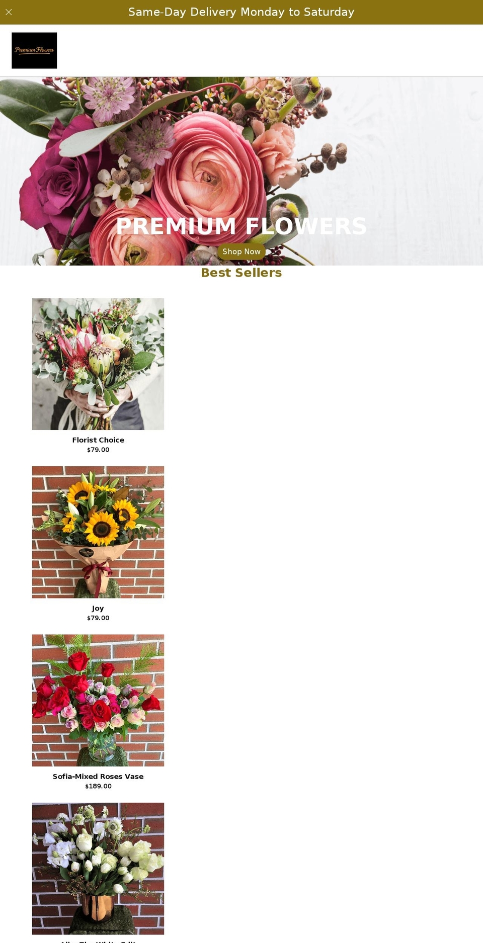 premiumflowers.com.au shopify website screenshot