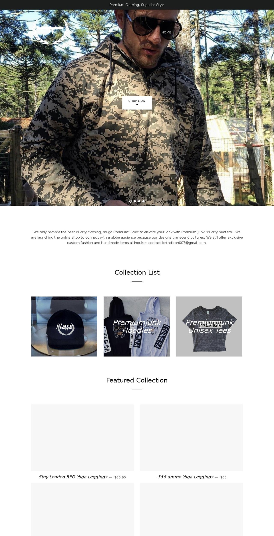 premiumjunkclothing.com — Shopify storefront screenshot