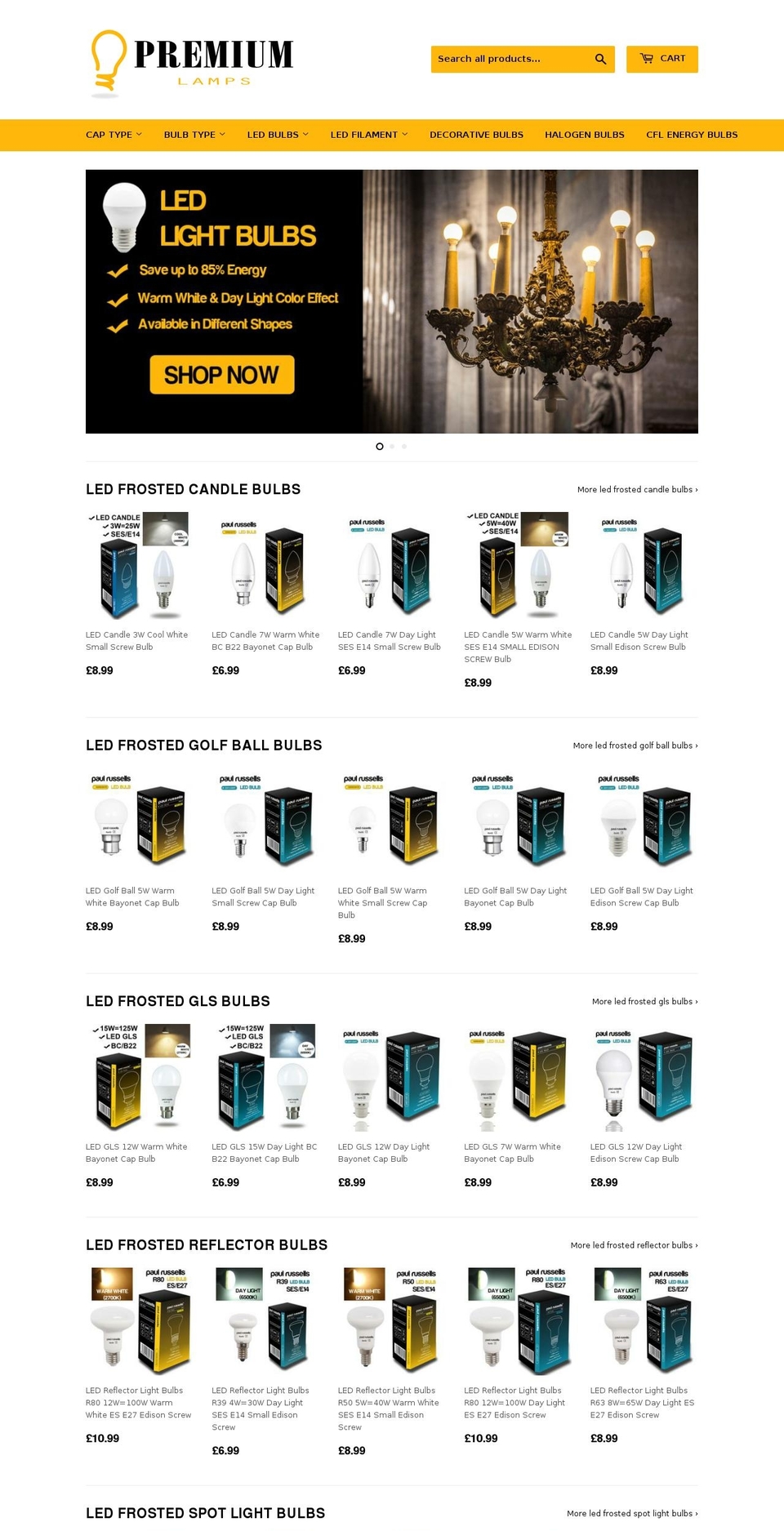 premiumlamps.co.uk shopify website screenshot