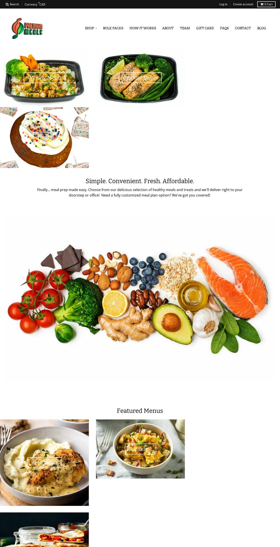 premiummeals.ca shopify website screenshot