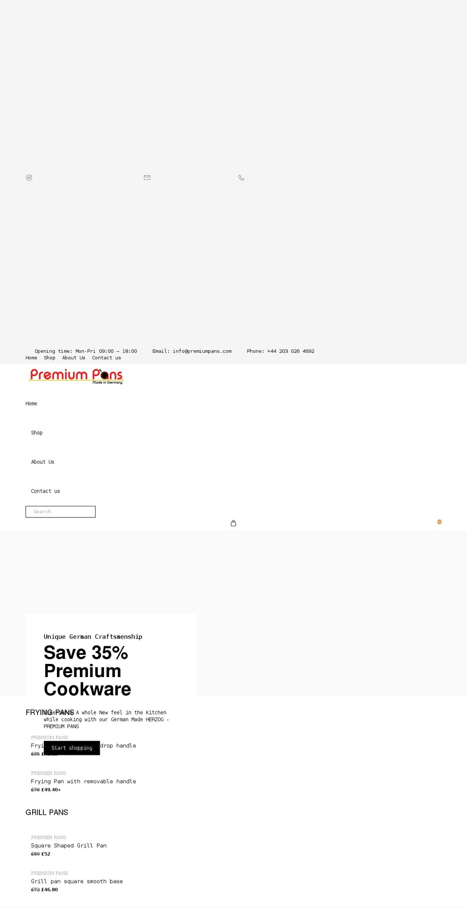 premiumpans.com shopify website screenshot