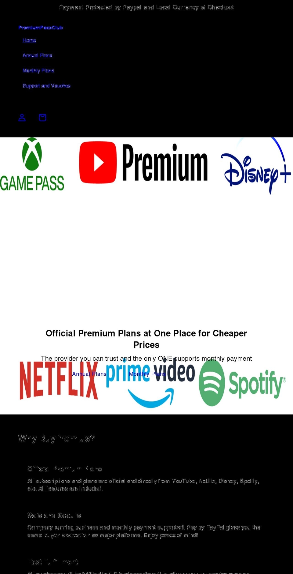 premiumpassclub.com shopify website screenshot