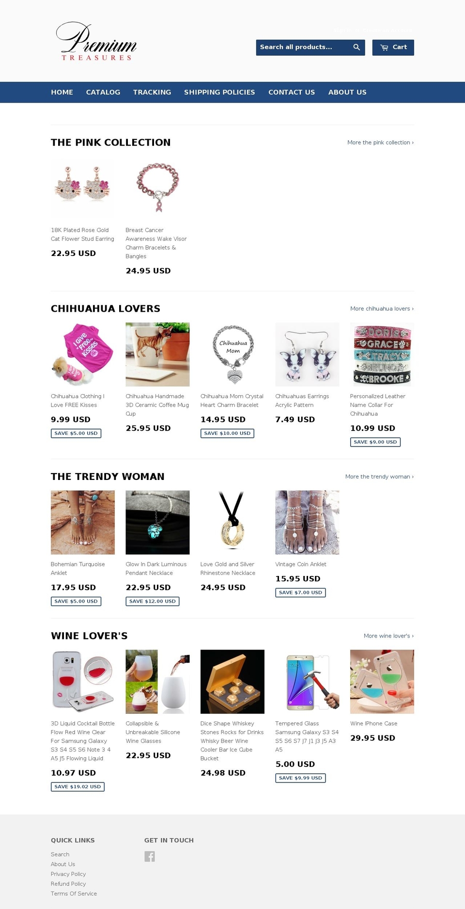 premiumtreasures.com shopify website screenshot